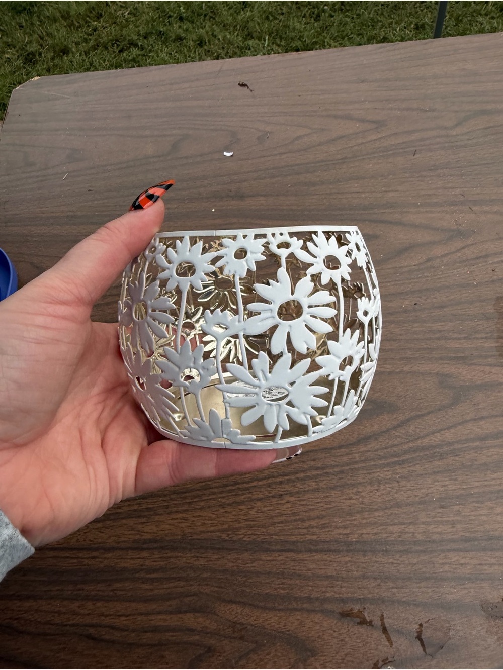 Bath & Body Works White Floral Metal Votive Holder